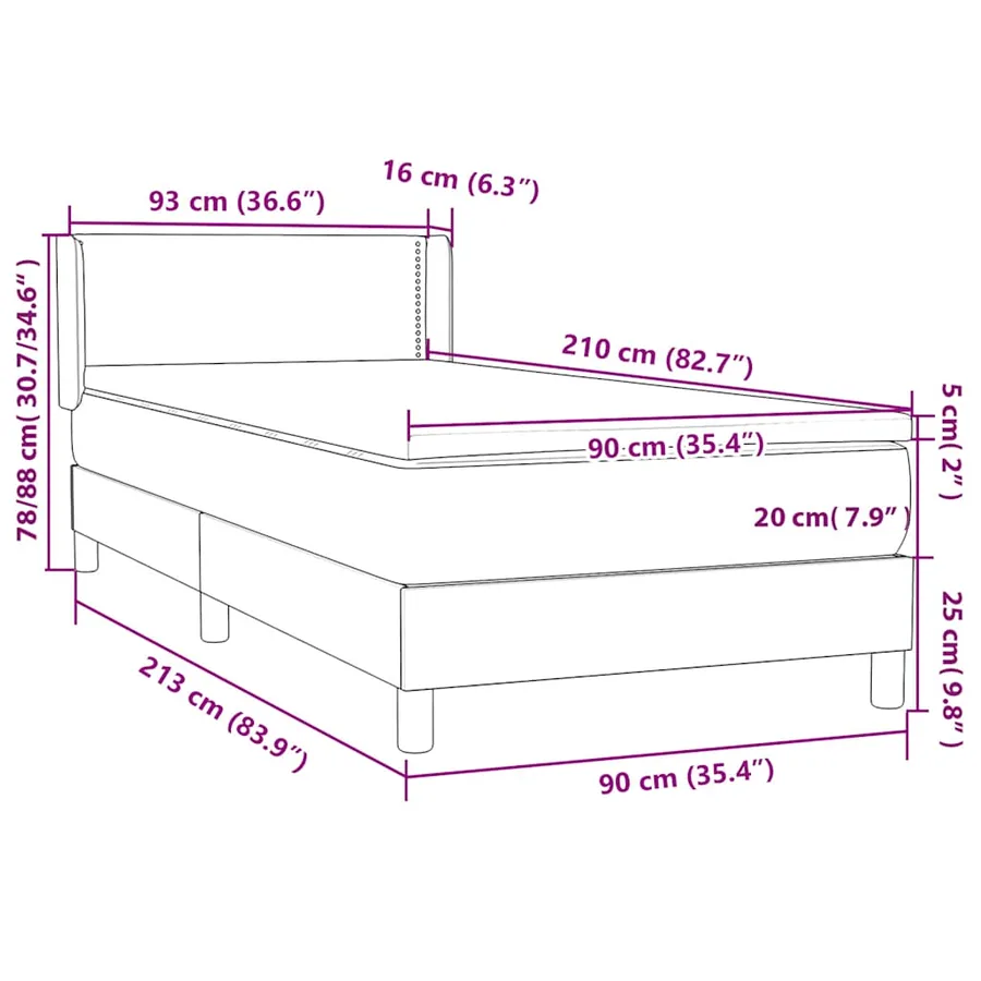 Sommier à lattes de lit avec matelas noir 90x210 cm velours - 12