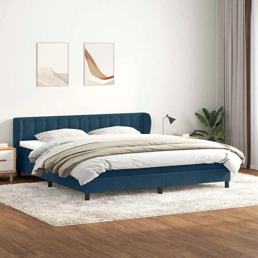 Sommier à lattes de lit et matelas bleu foncé 180x210cm velours