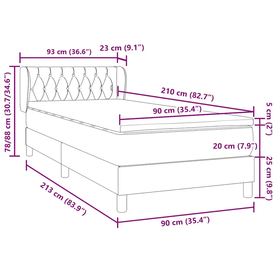 Sommier à lattes de lit avec matelas noir 90x210 cm velours - 12