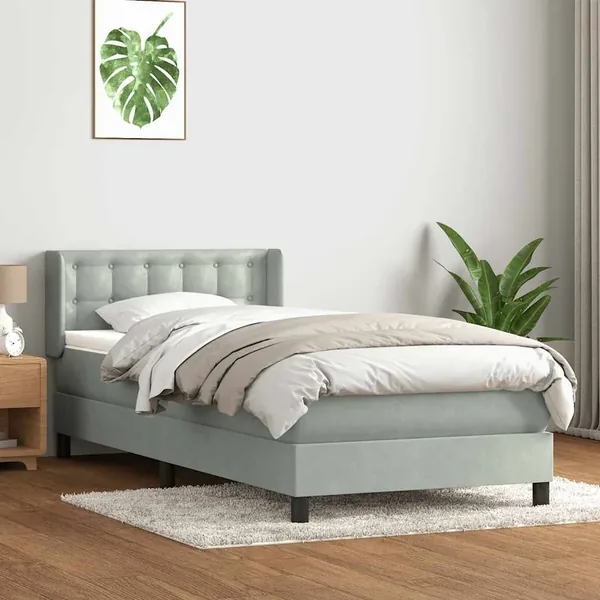 Sommier à lattes de lit et matelas gris clair 100x210cm velours