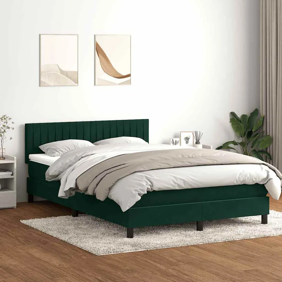 Sommier à lattes de lit et matelas et LED vert foncé 160x210cm velours