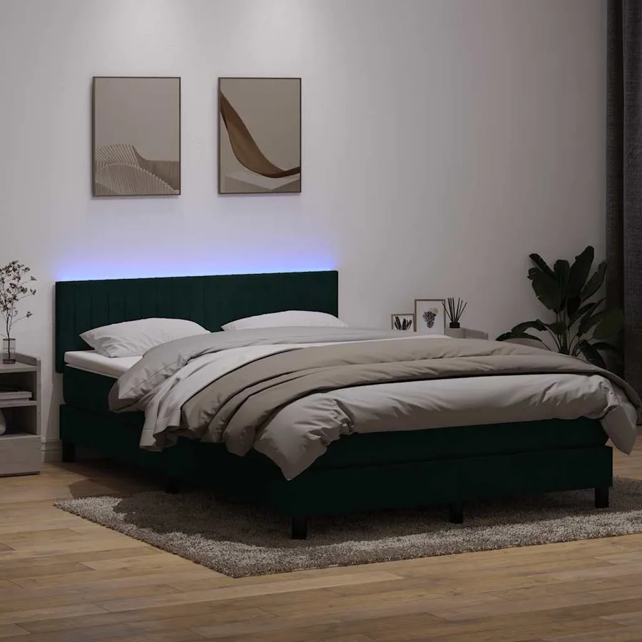 Sommier à lattes de lit et matelas et LED vert foncé 160x210cm velours - 4