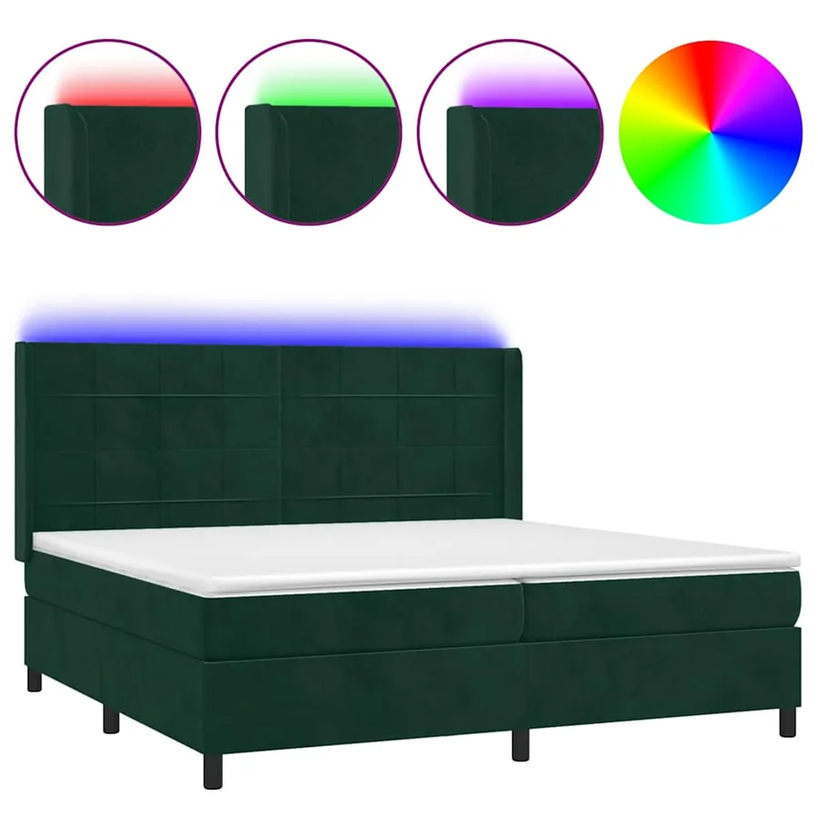 Sommier à lattes de lit matelas et LED Vert foncé 200x200 cm - 2