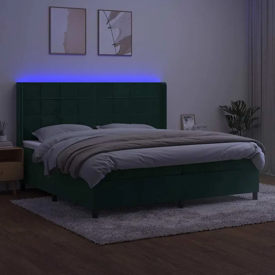 Sommier à lattes de lit matelas et LED Vert foncé 200x200 cm - 3