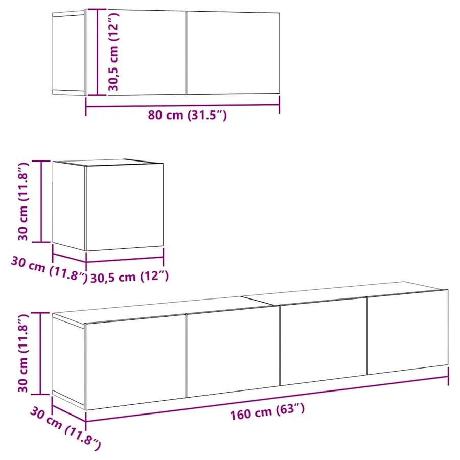 Ensemble de meuble TV mural 4 pcs vieux bois bois d'ingénierie - 12