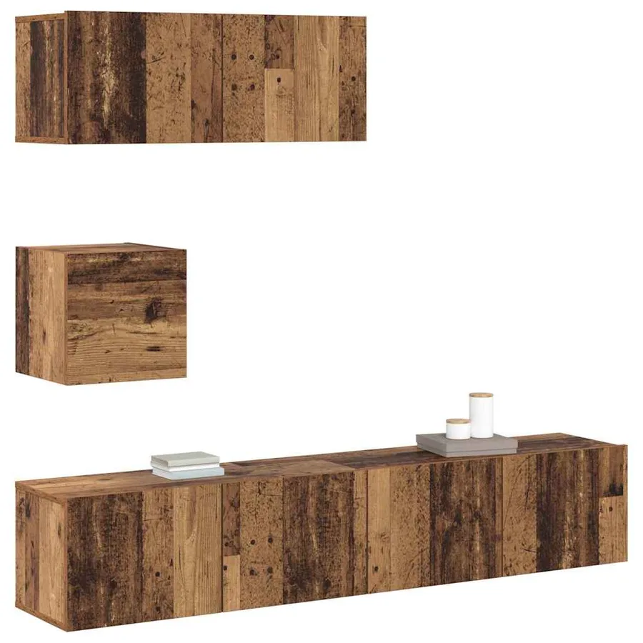 Ensemble de meuble TV mural 4 pcs vieux bois bois d'ingénierie - 4