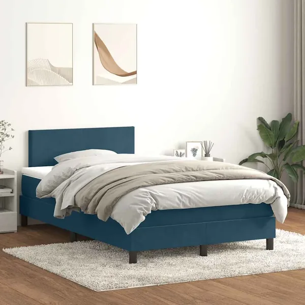 Sommier à lattes de lit et matelas et LED bleu foncé 120x210cm velours