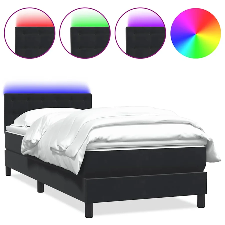Sommier à lattes de lit avec matelas et LED noir 90x220 cm velours - 2