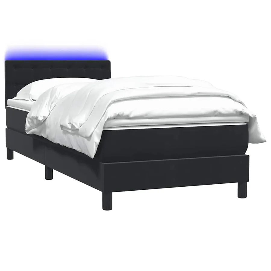 Sommier à lattes de lit avec matelas et LED noir 90x220 cm velours - 3