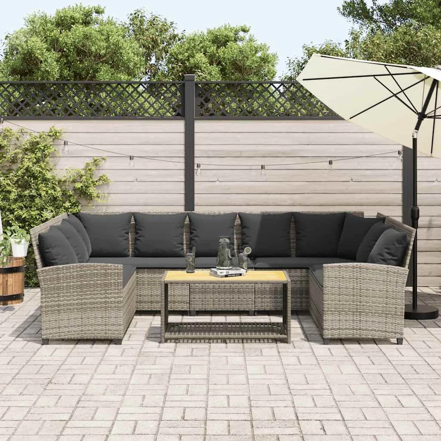 Canapé de jardin et coussins gris clair résine tressée - 3