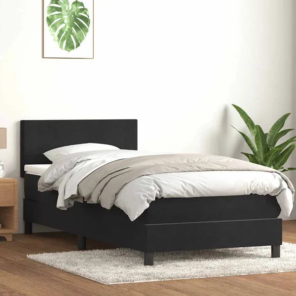 Sommier à lattes de lit avec matelas et LED noir 90x220 cm velours