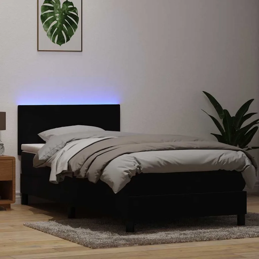 Sommier à lattes de lit avec matelas et LED noir 90x220 cm velours - 4