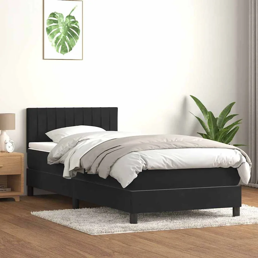 Sommier à lattes de lit avec matelas et LED noir 90x220 cm velours - 4