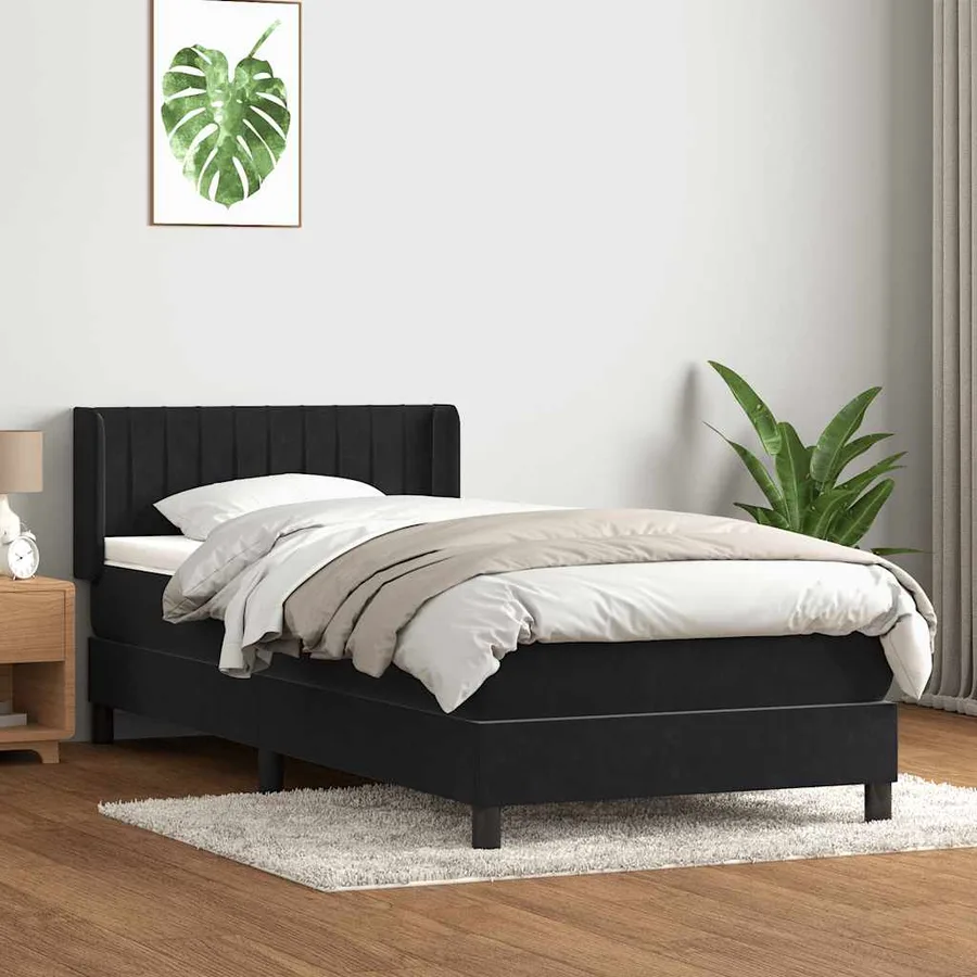 Sommier à lattes de lit avec matelas noir 90x220 cm velours - 3