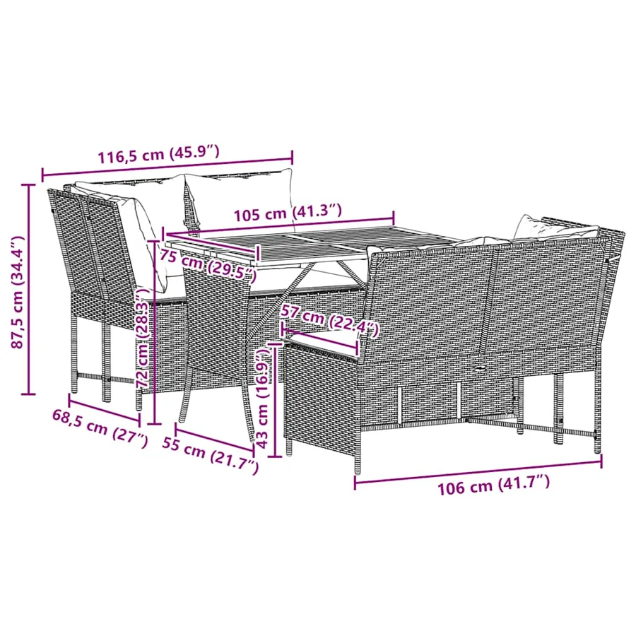 Salon de jardin 3 pcs avec coussins noir résine tressée - 13