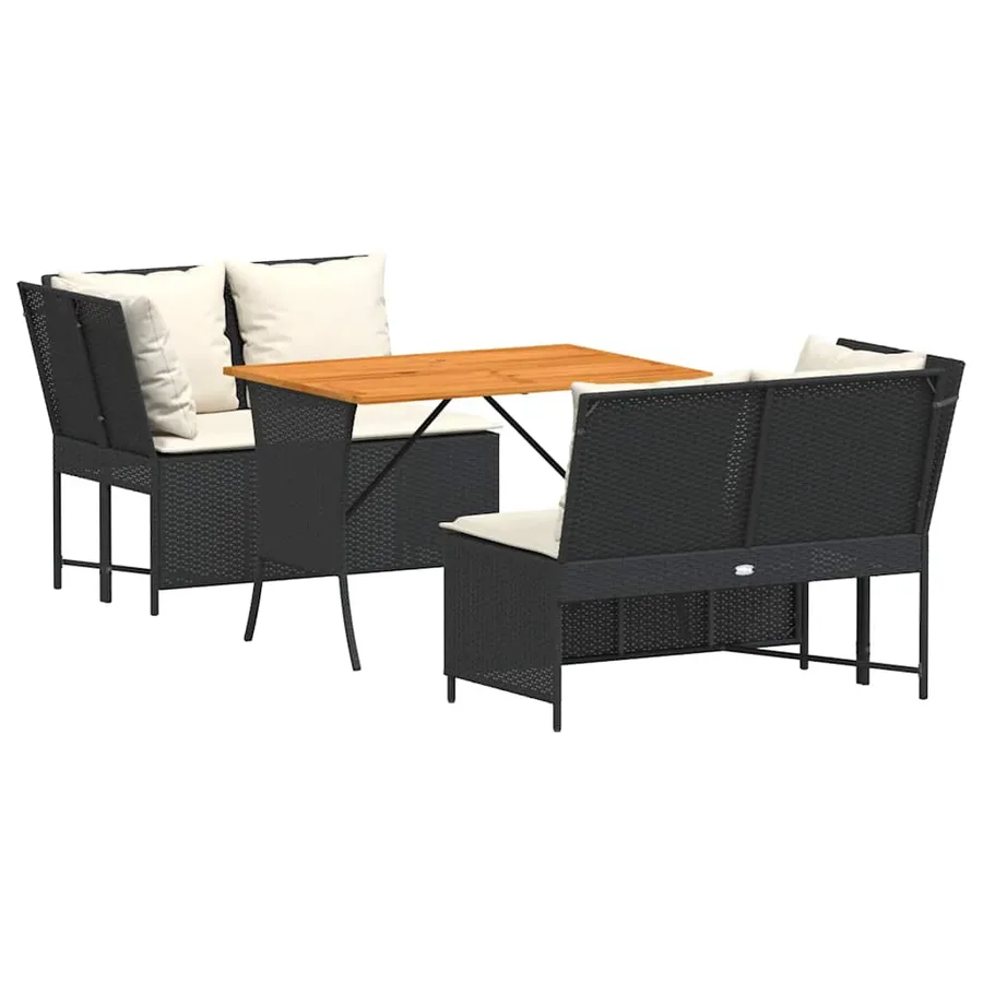 Salon de jardin 3 pcs avec coussins noir résine tressée - 2