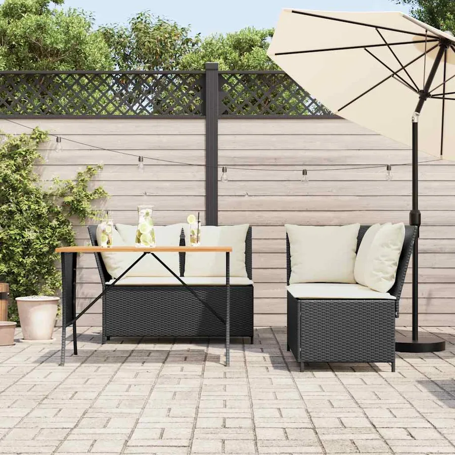 Salon de jardin 3 pcs avec coussins noir résine tressée - 3