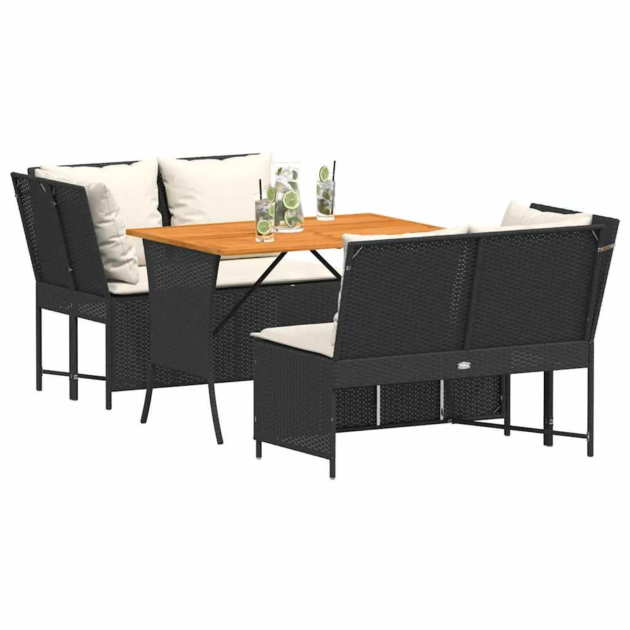 Salon de jardin 3 pcs avec coussins noir résine tressée - 4