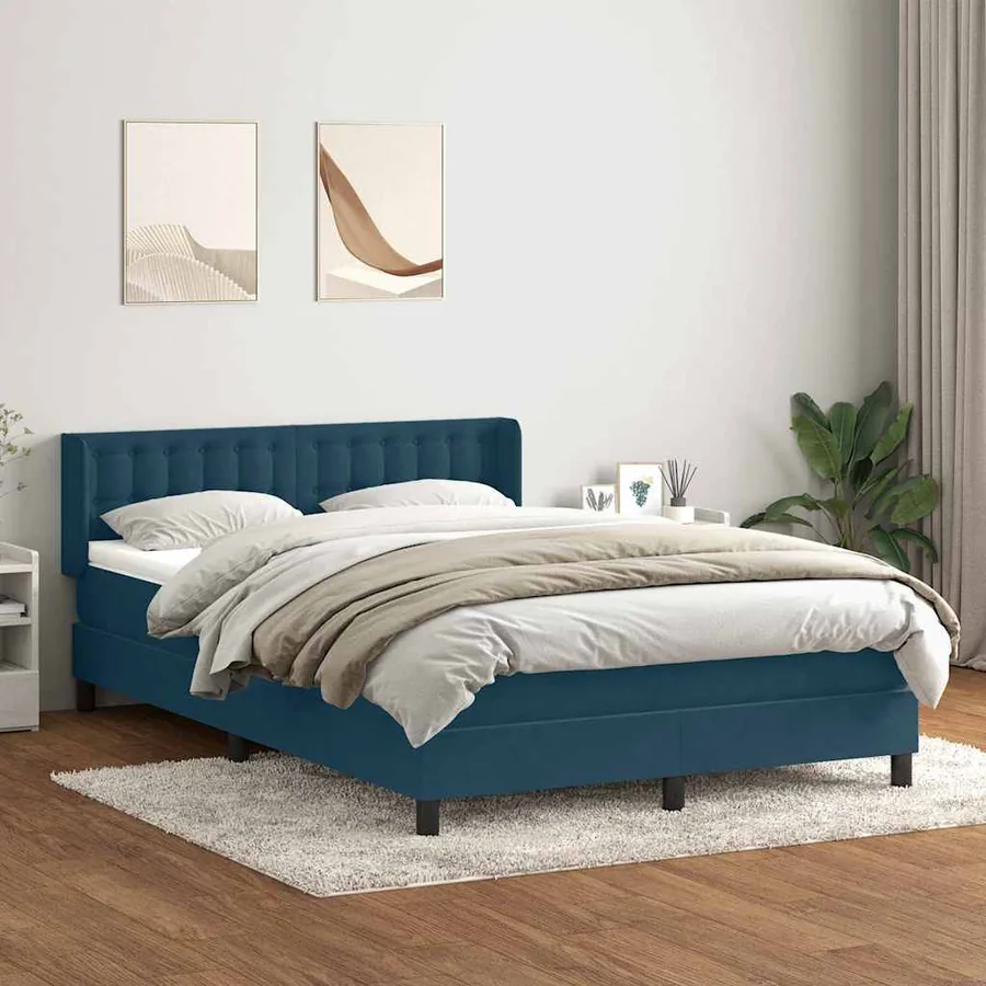 Sommier à lattes de lit et matelas bleu foncé 160x210cm velours
