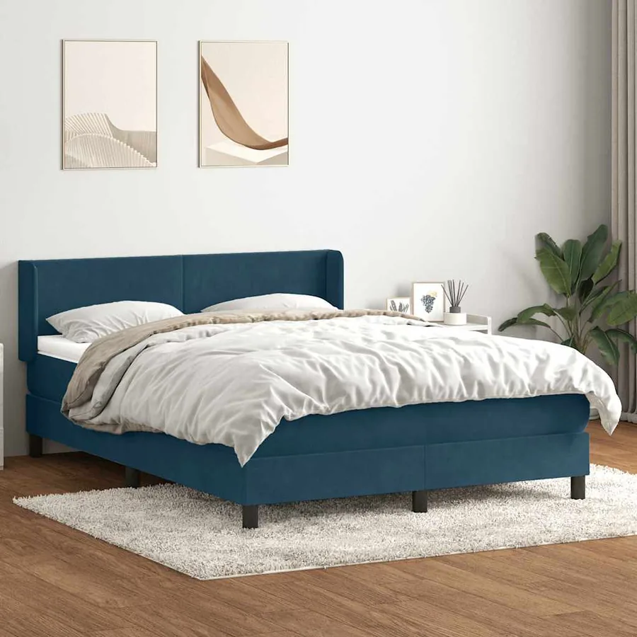 Sommier à lattes de lit et matelas bleu foncé 160x210cm velours