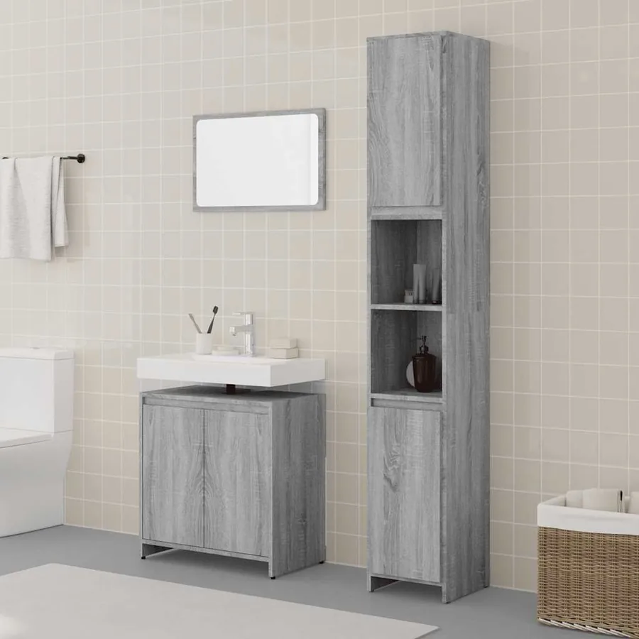 Ensemble de meubles de salle de bain 3 pcs Sonoma gris