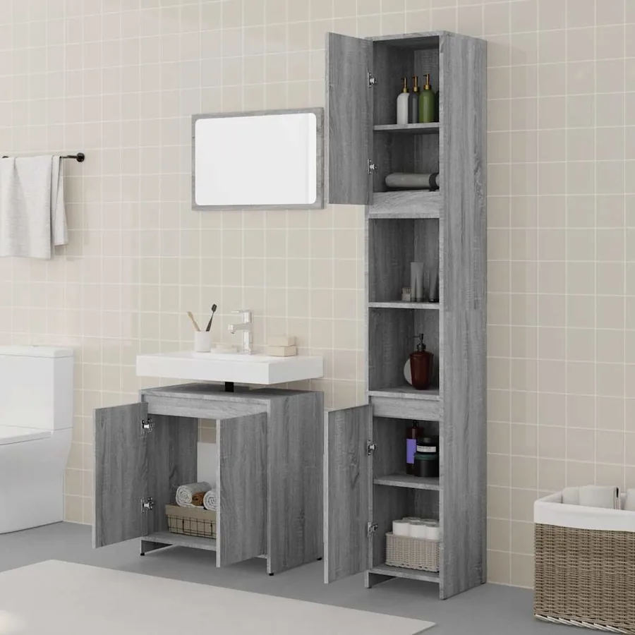 Ensemble de meubles de salle de bain 3 pcs Sonoma gris - 3