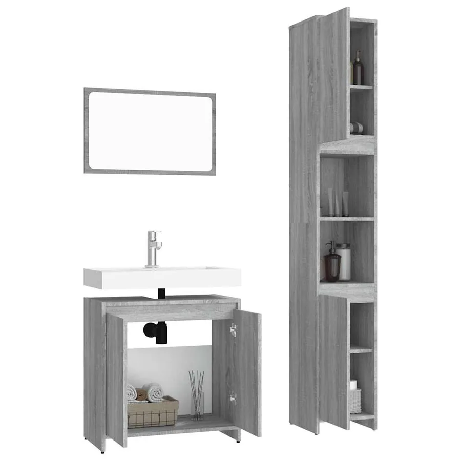 Ensemble de meubles de salle de bain 3 pcs Sonoma gris - 4