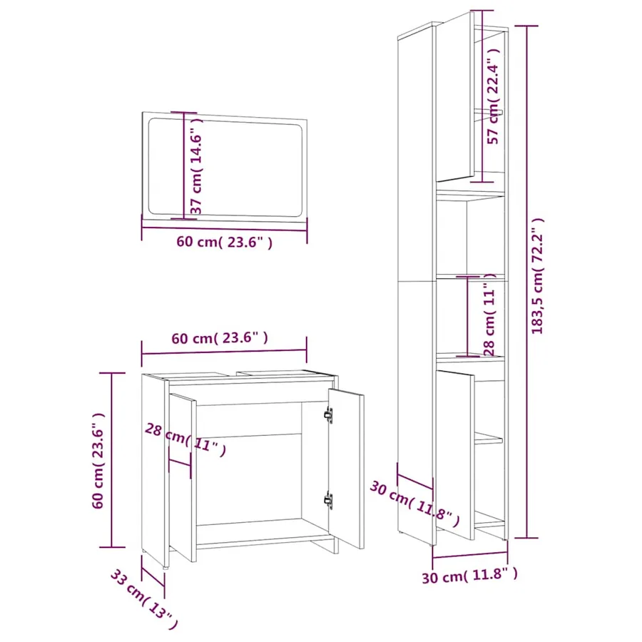 Ensemble de meubles de salle de bain 3 pcs Sonoma gris - 6