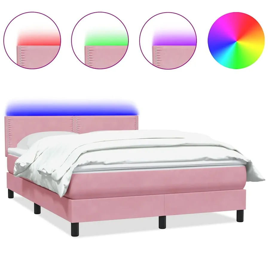 Sommier à lattes de lit avec matelas et LED rose 160x210 cm velours - 2