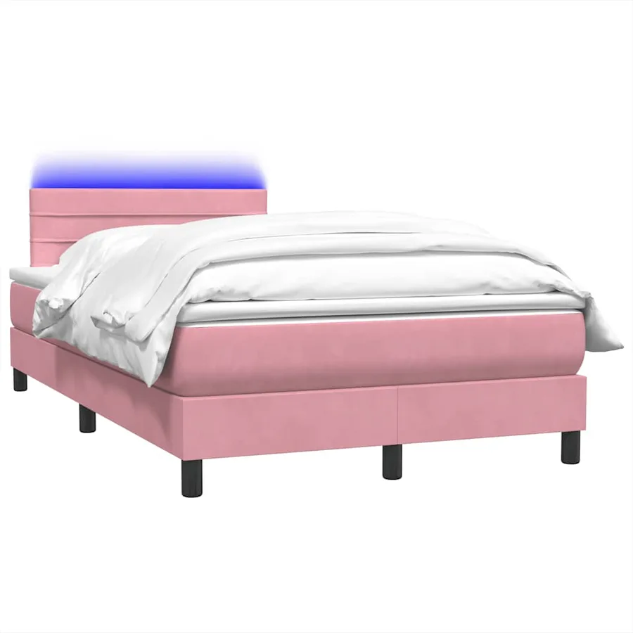 Sommier à lattes de lit avec matelas et LED rose 120x210 cm velours - 3