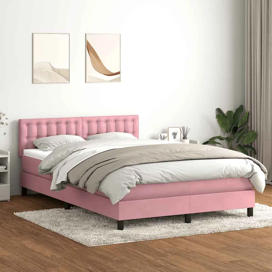 Sommier à lattes de lit avec matelas et LED rose 160x210 cm velours - 4