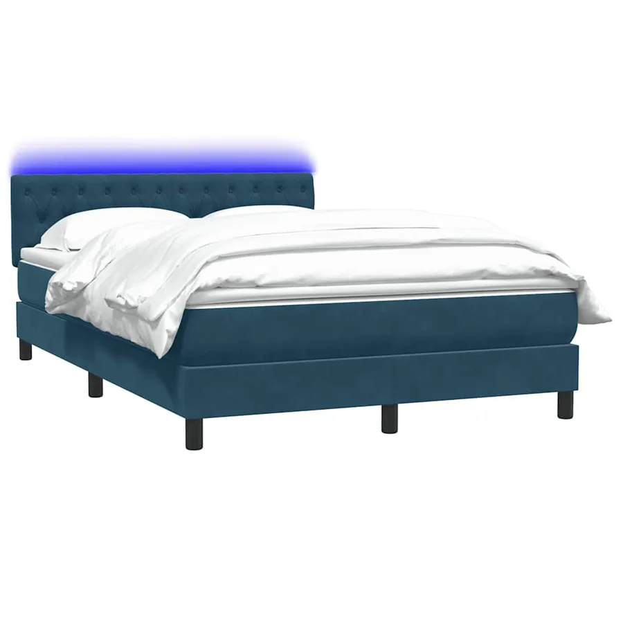 Sommier à lattes de lit et matelas et LED bleu foncé 160x210cm velours - 3