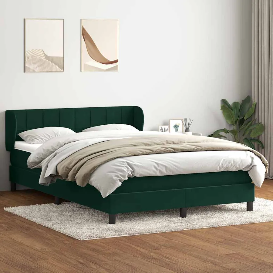 Sommier à lattes de lit et matelas vert foncé 140x210cm velours