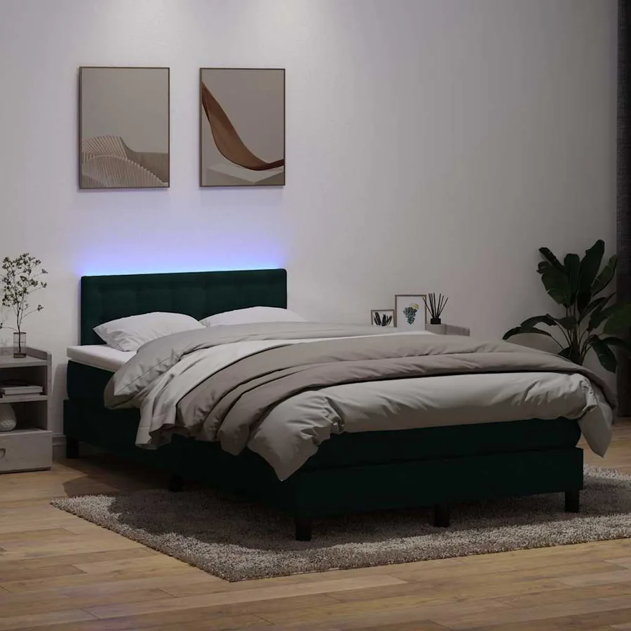 Sommier à lattes de lit et matelas et LED vert foncé 120x210cm velours