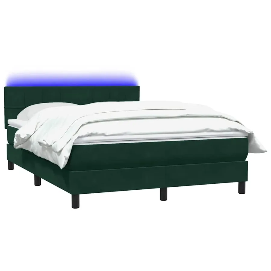 Sommier à lattes de lit et matelas et LED vert foncé 140x210cm velours - 3