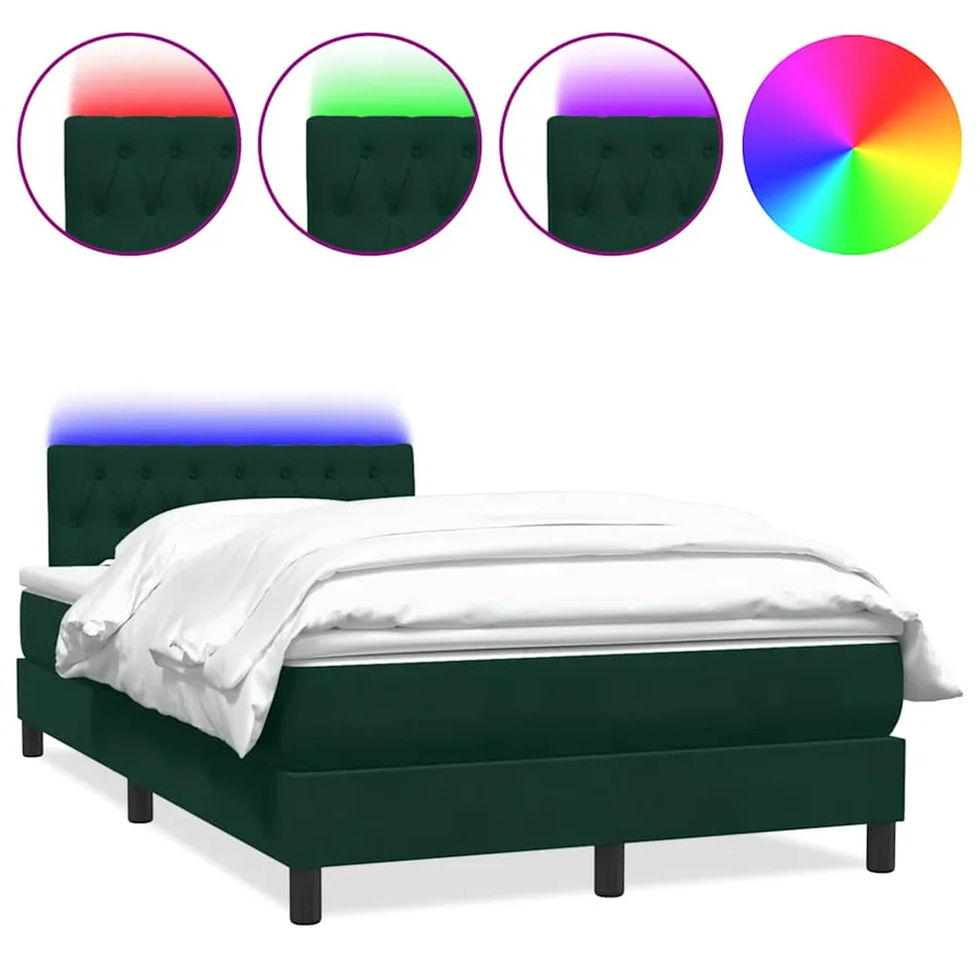 Sommier à lattes de lit et matelas et LED vert foncé 120x210cm velours - 2