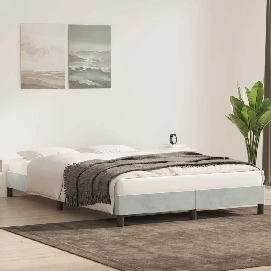 Cadre de lit sans matelas gris clair 160x210 cm velours - 3