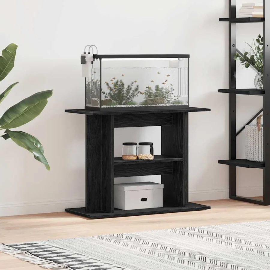 Support pour aquarium chêne noir 80x35x60cm bois d'ingénierie