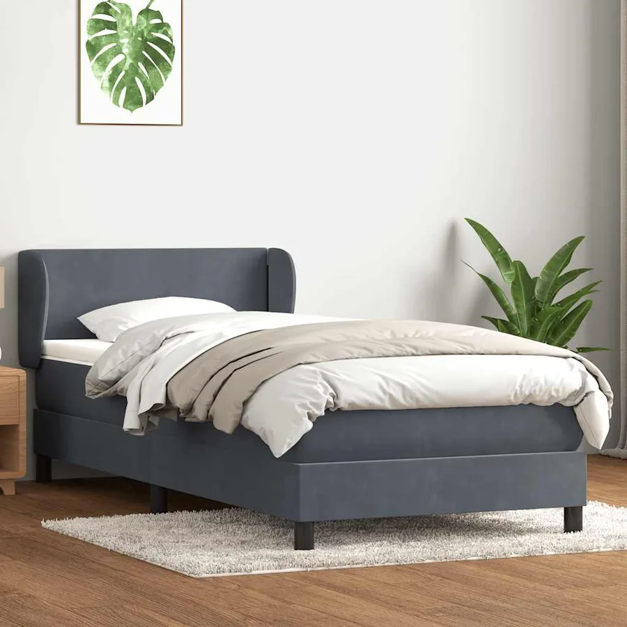 Sommier à lattes de lit et matelas gris foncé 90x220 cm velours - 3