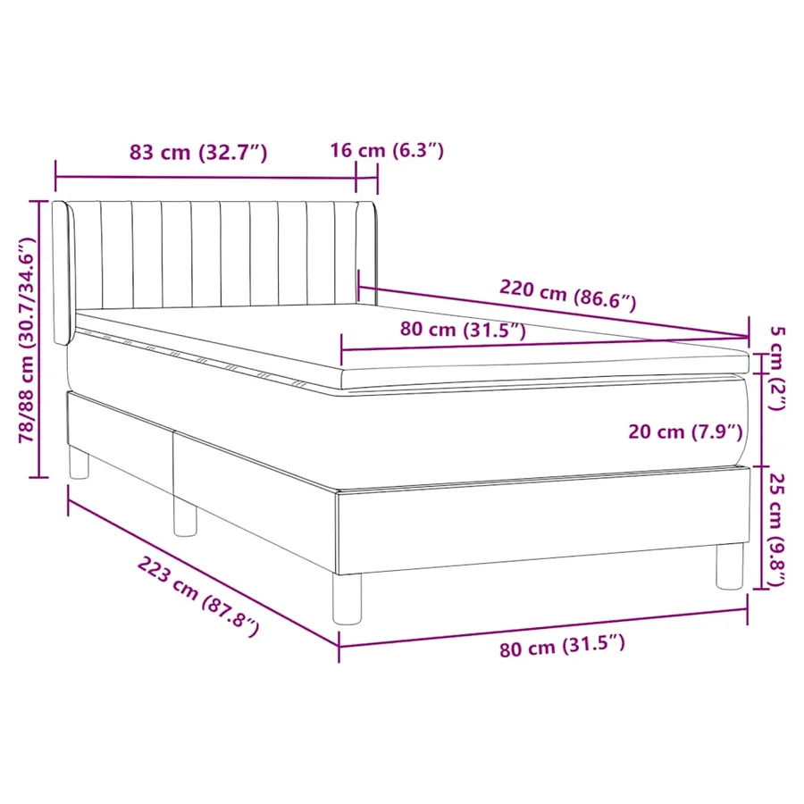 Sommier à lattes de lit avec matelas noir 80x220 cm velours - 12
