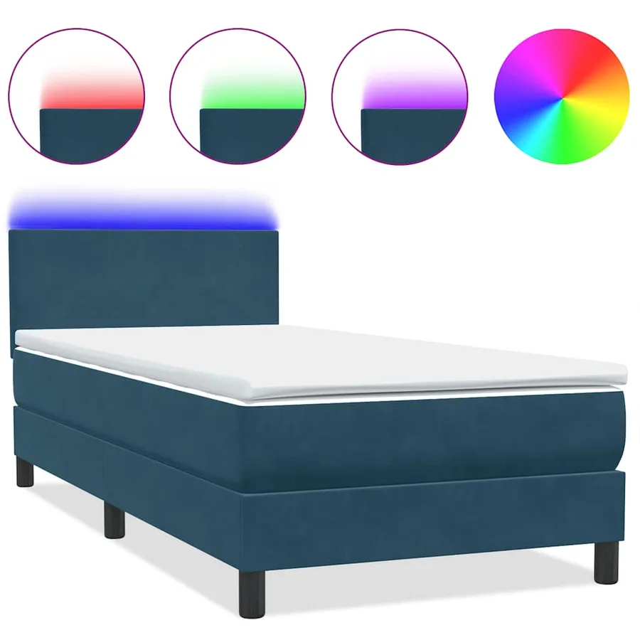 Sommier à lattes de lit et matelas et LED bleu foncé 90x220 cm velours - 2
