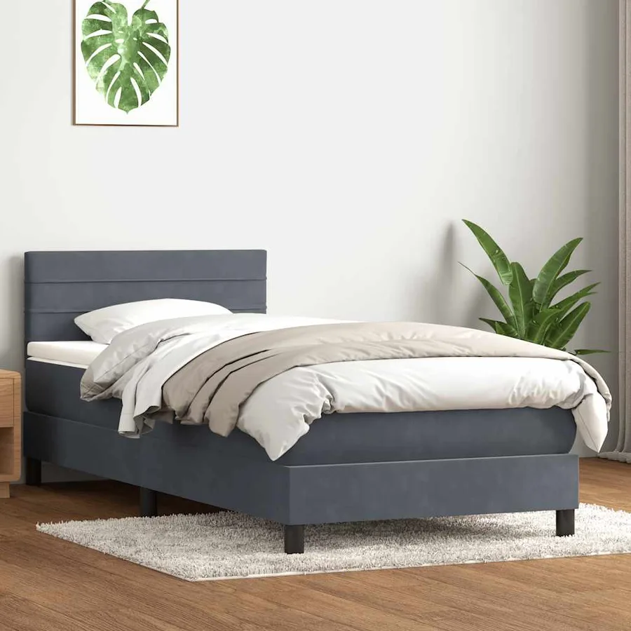 Sommier à lattes de lit et matelas et LED gris foncé 90x210 cm velours - 4