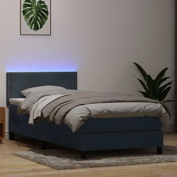 Sommier à lattes de lit et matelas et LED gris foncé 80x220 cm velours