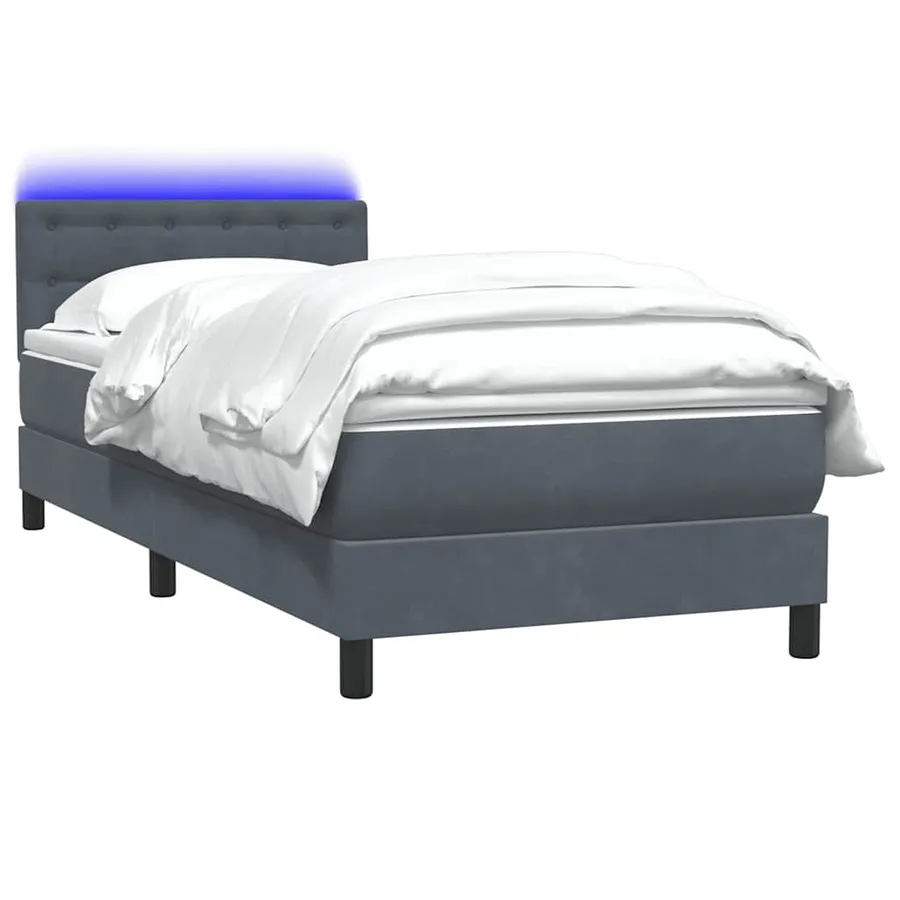 Sommier à lattes de lit et matelas et LED gris foncé 90x210 cm velours - 3