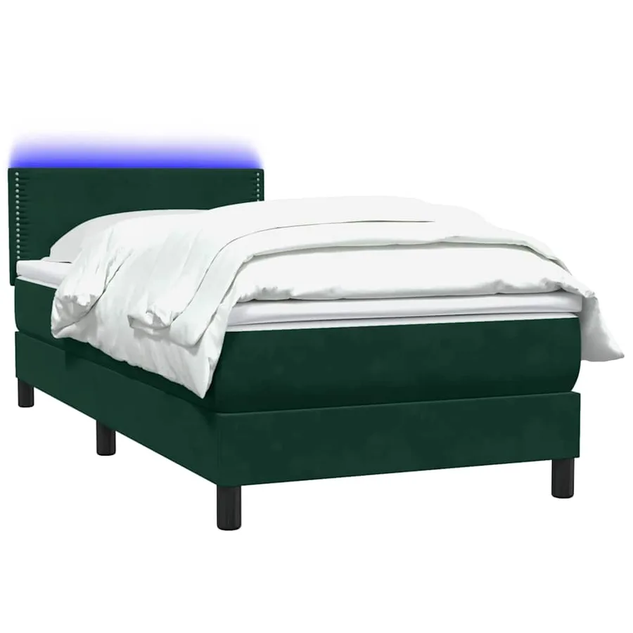 Sommier à lattes de lit et matelas et LED vert foncé 80x220 cm velours - 3