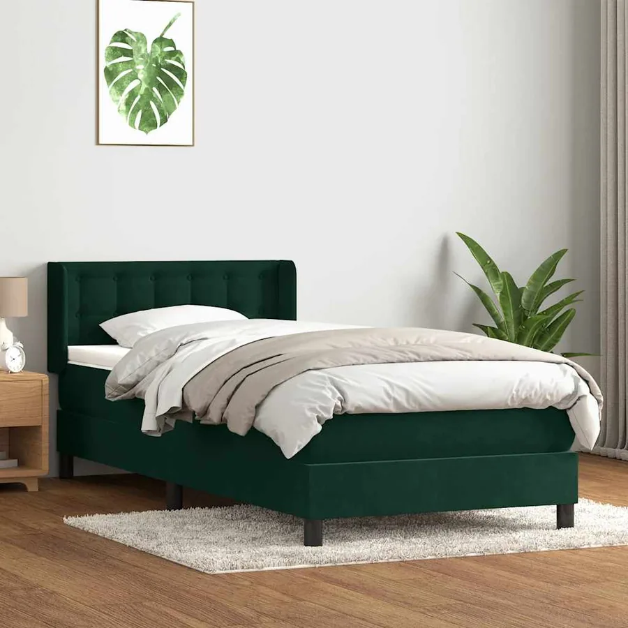 Sommier à lattes de lit et matelas vert foncé 80x220 cm velours