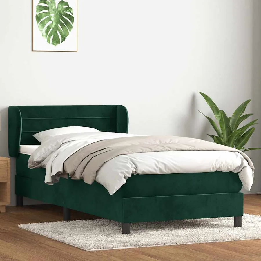 Sommier à lattes de lit et matelas vert foncé 80x220 cm velours