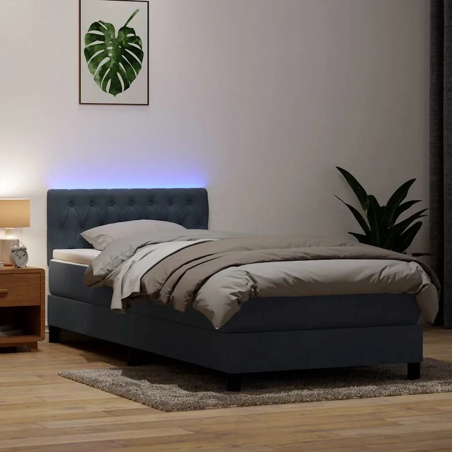 Sommier à lattes de lit avec matelas et LED noir 80x210 cm velours