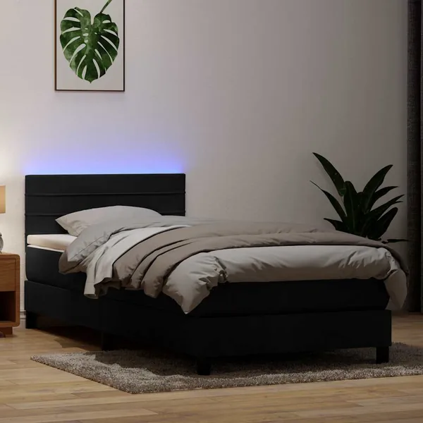 Sommier à lattes de lit avec matelas et LED noir 80x210 cm velours