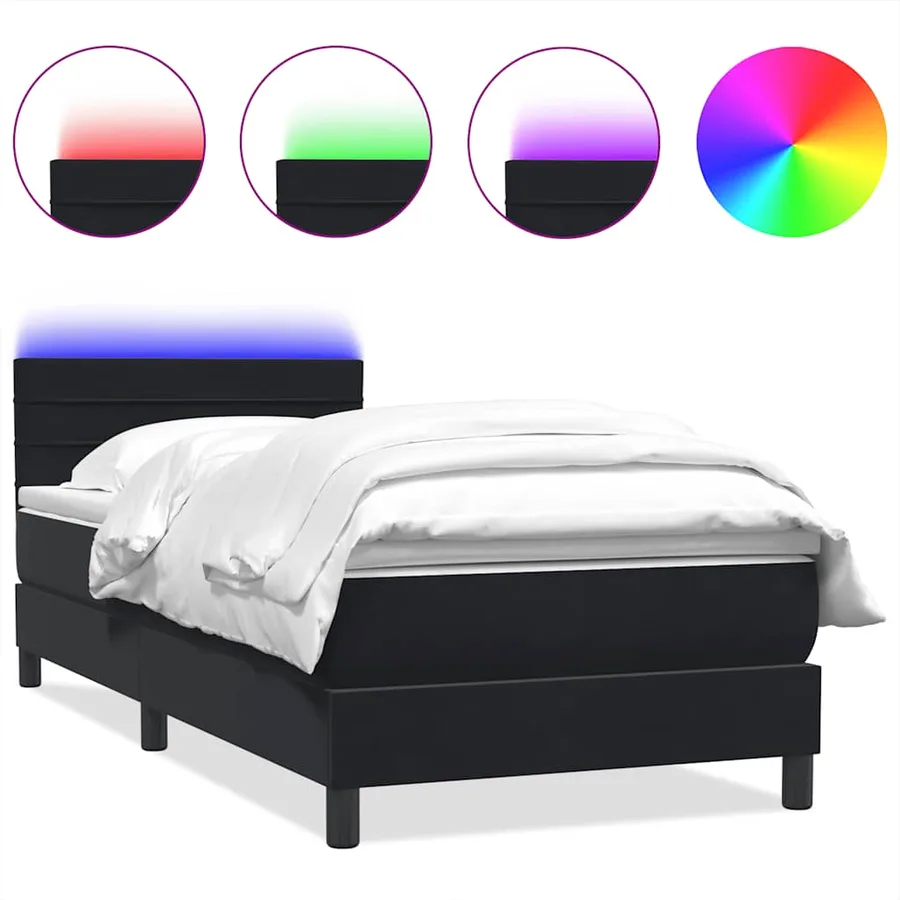 Sommier à lattes de lit avec matelas et LED noir 80x210 cm velours - 2